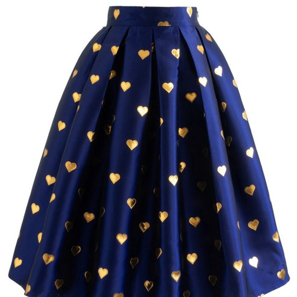 MAJOR ISO ⚠️ CHICWISH, Fall In Love Jacquard Pleated Skirt, in Navy. ⚠️